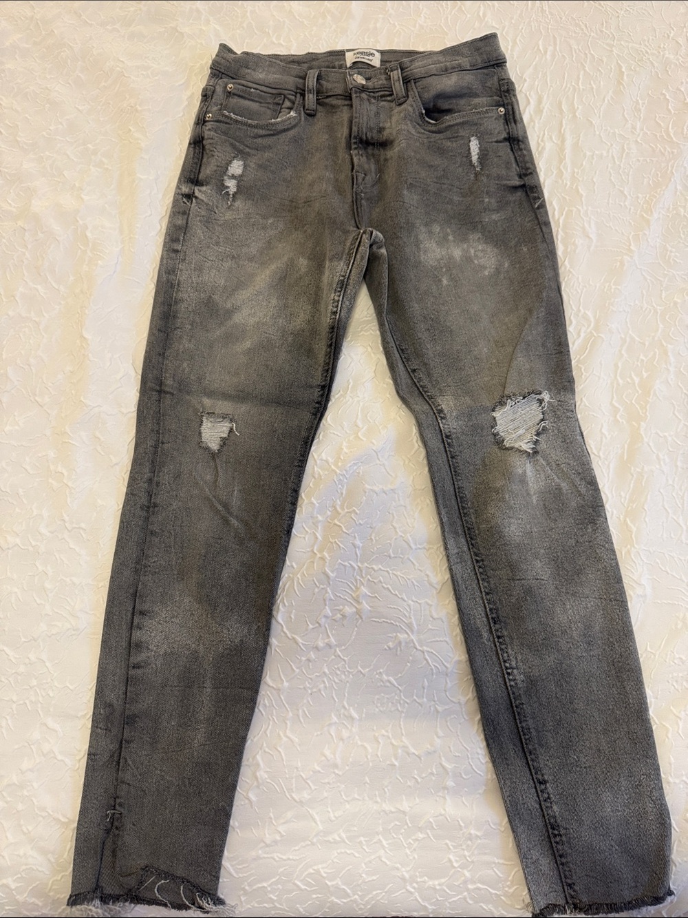 Kensie Washed Black Straight Leg Distressed Jeans